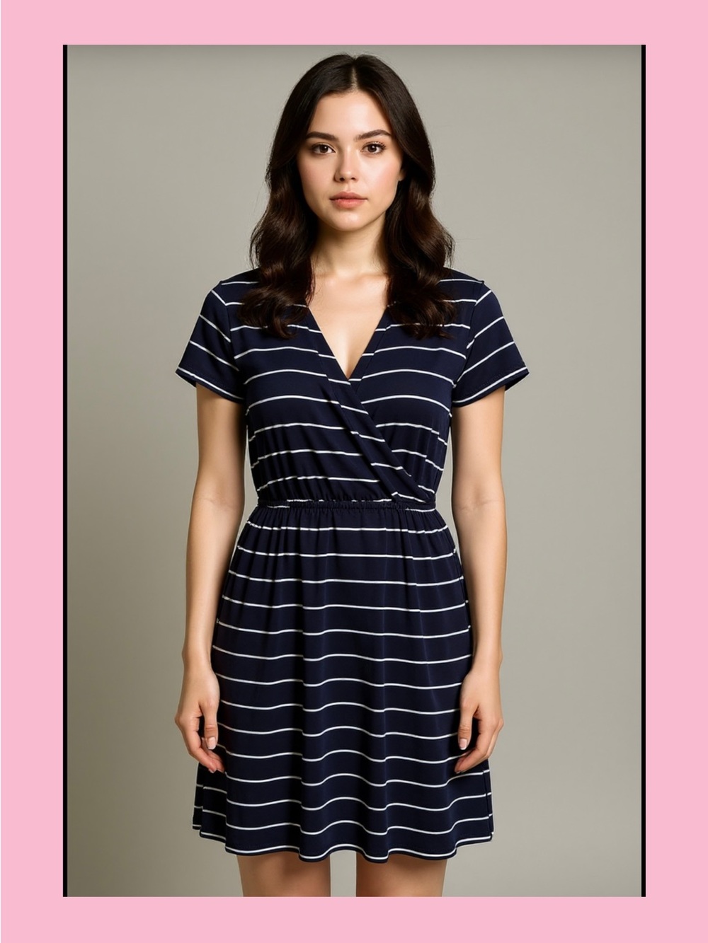Banana Republic Navy and White Striped Wrap-Style Short Dress